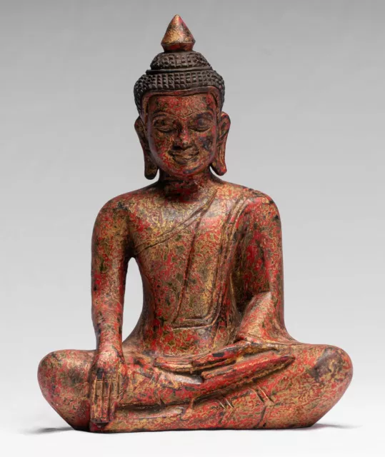 Ancien Khmer Style Se Asie Assis Bois Enlightenment Statue de Bouddha - 25cm/10