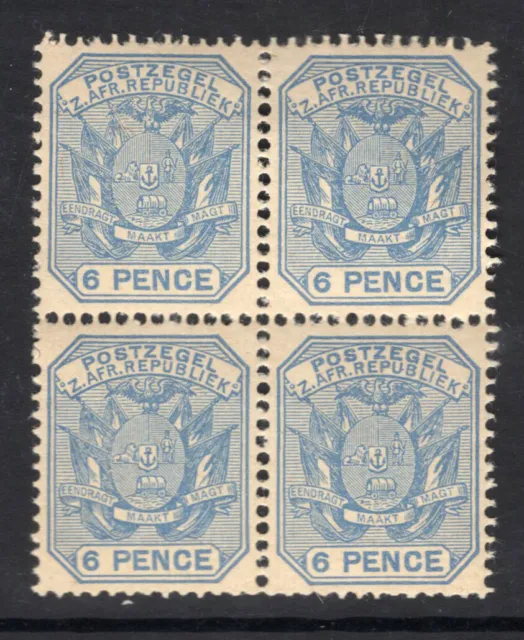 M20469 South African States ~ Transvaal 1895 SG210 6d pale dull blue block of 4