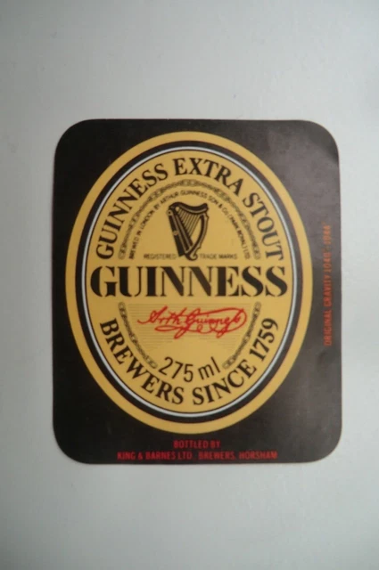 MINT GUINNESS BOTTLED  BY KING & BARNES HORSHAM 275ml BREWERY BOTTLE LABEL