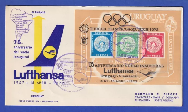 Uruguay 1972 Blockausgabe 15 Jahre Lufthansa-Flüge Mi.-Nr. Block 15  FDC