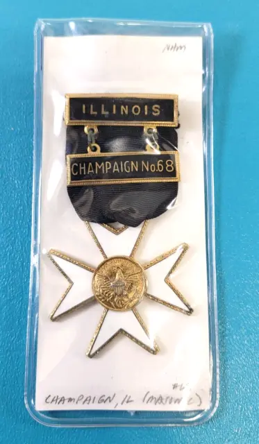 Masonic Knights Templar Maltese Cross Enamel Medal Badge Pin Illinois No. 68