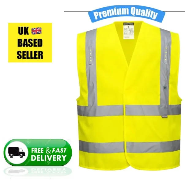 Hi Viz Vest Workwear Cycling Waistcoat Visibility PPE Reflective LED Hi Vis Safe