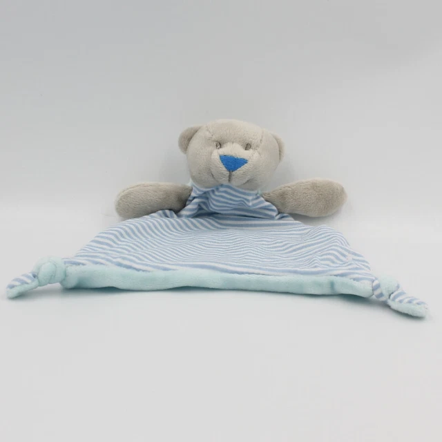 Doudou plat ours gris bleu rayé MES PETITS CAILLOUX - 25482
