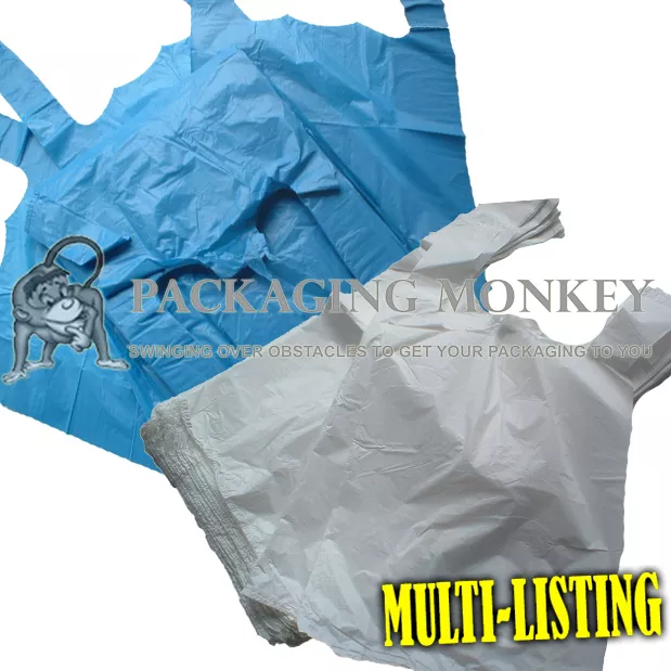 Plastic Vest Carrier Bags Blue Or White *All Sizes* - Supermarkets Stalls Shops