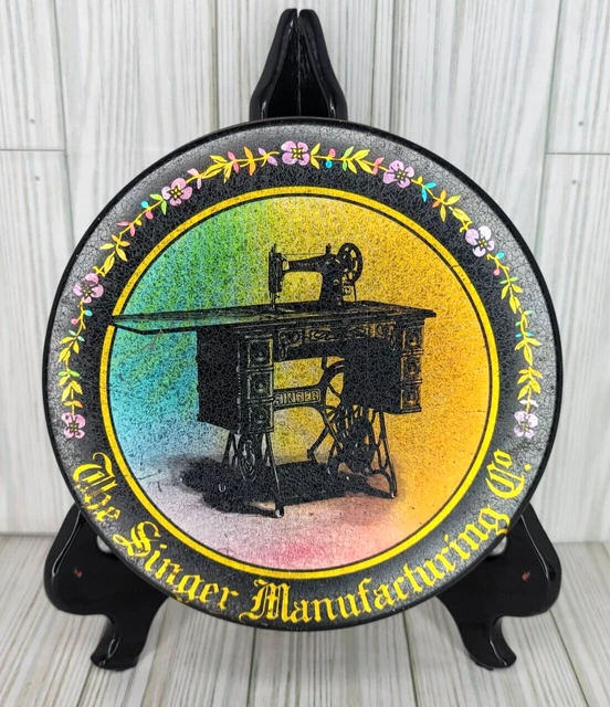 VINTAGE SINGER SEWING Machine Tin Box Black Metal Round Bristol Ware