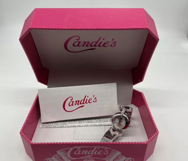 Vintage Candie's Ladies Silvertone & Pink Quartz Watch with box ~ Needs Battery