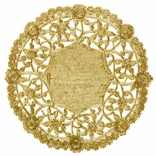 The Baker Celebrations Gold Foil 4 inch Round Paper Lace Table Doilies – Grea...