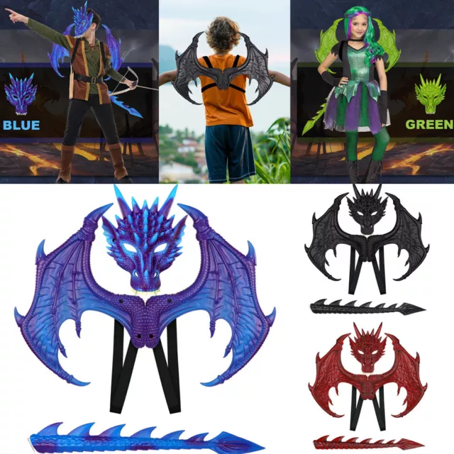 Child Kids Dragon Wing Costume Dinosaur Wing Tail Mask Set Cosplay for Halloween