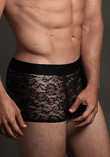 Boxer in pizzo nero S - XL designer pantaloni sexy eleganti hot nero nylon elastan