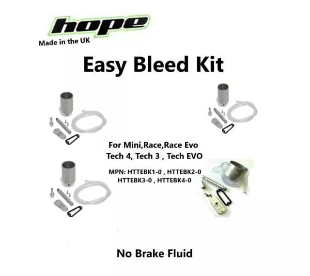 Hope Easy Brake Bleed Kit Complete - MINI Race Evo Tech 3 Tech 4 - Brand New