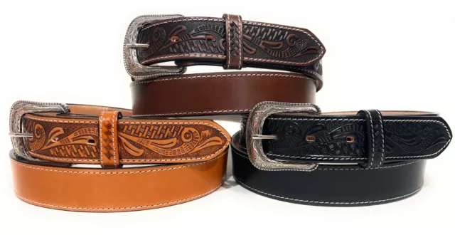 Men's Heavy Duty Western Leather Belt, Full Grain Leather Casual Or Work Belt