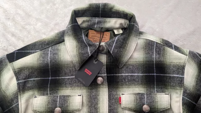 Levi's Mens Jacket Over shirt Green Check Checked Wool Shacket Lumberjack Small 2