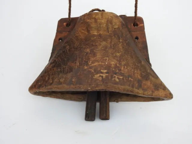 Antiguo 1900 Vintage madera artesanal campana de vaca tallada a mano arte...
