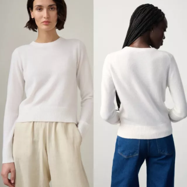 WHITE & WARREN 100% CASHMERE CREW Sweater in Beige Size Large