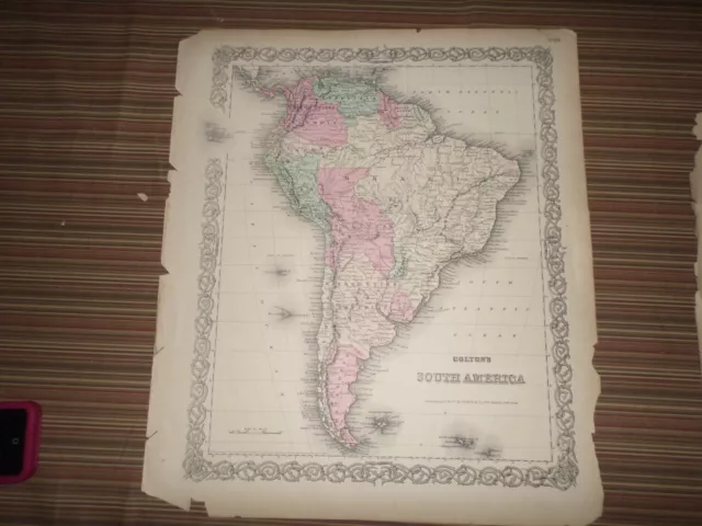 Hand Colored Map of South America (1856) G.W. and C.B. Colton & Co., New York