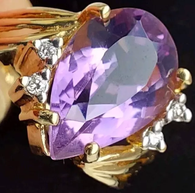 Art Deco Gold riesig 3,5 Karat Birne Amethyst Diamant Cocktail Verlobungsring Größe J/K