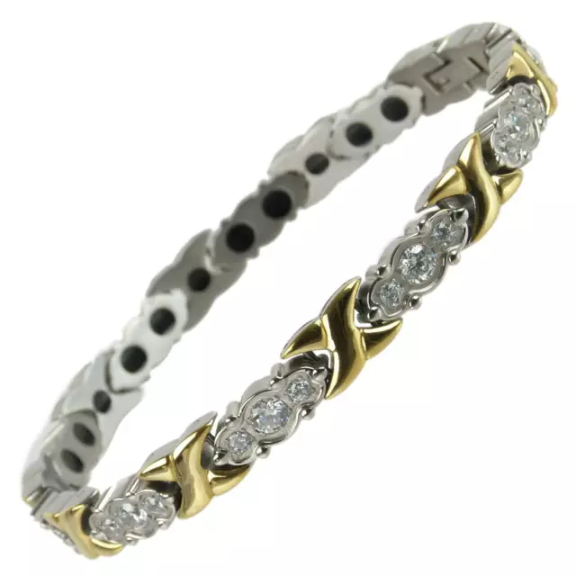 Ladies Titanium Magnetic Bracelet with Gold & Chrome Crystals Finish Stylish ...