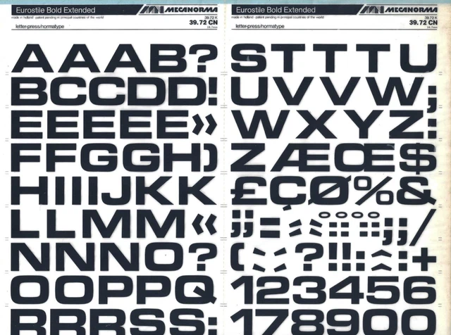 Hoja de Letras de Transferencia MECANORMA A3 #728 EUROSTILE BOLD EXTENDIDA 24,7mm