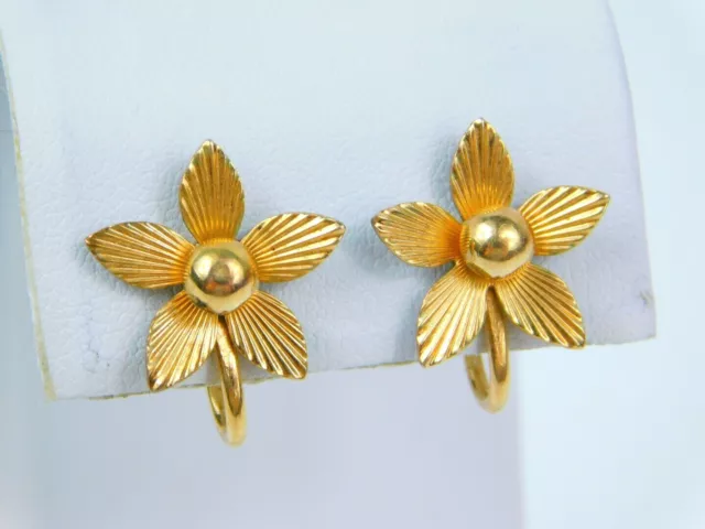 Vintage 12K Gold Filled Signed Van Dell Flower Screw On Back Earrings 1.25"