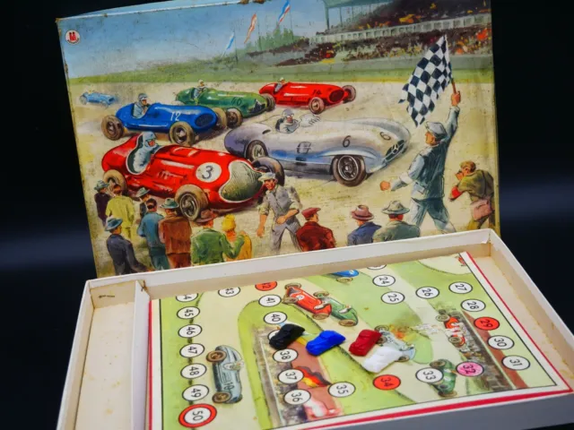 Vintage Antikes Altes Brettspiel Spiele Schmidt Autorennen 108/4 Rennwagen Spiel