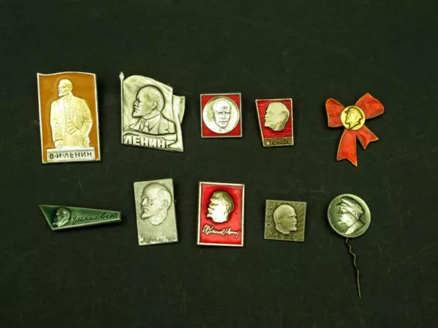 USSR Soviet Propaganda 10 Pin Badges Set LENIN, Russian 1917 Revolution Leader