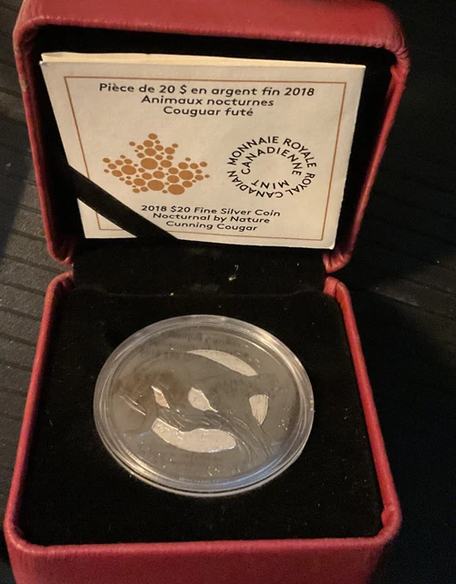 2018 Canada $20 1oz Silver Nocturnal by Nature Cunning Cougar w/Box, Case & COA