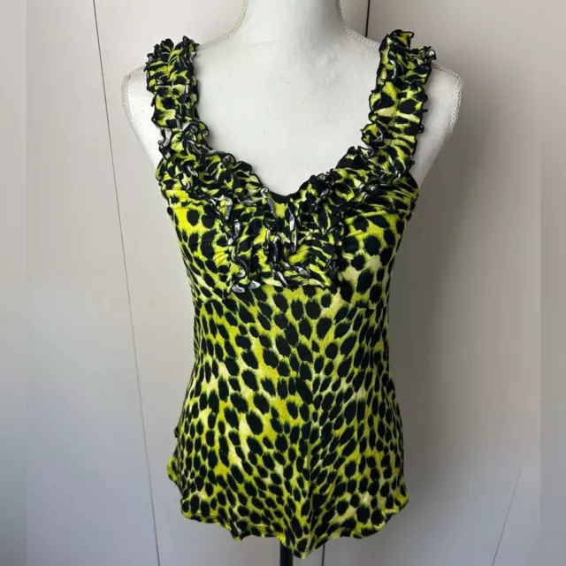 INC International Concepts Sleeveless Animal Print Ruffle Neckline Top Size M