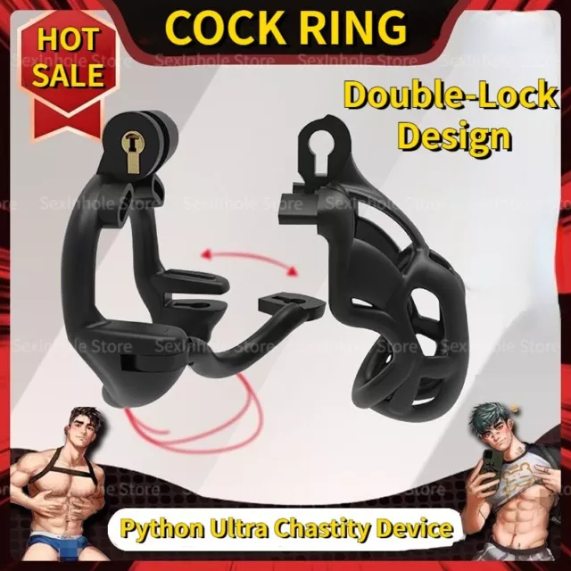 New Python Ultra Chastity Device With Double-Lock Rotatable Guardrail Ring Cages