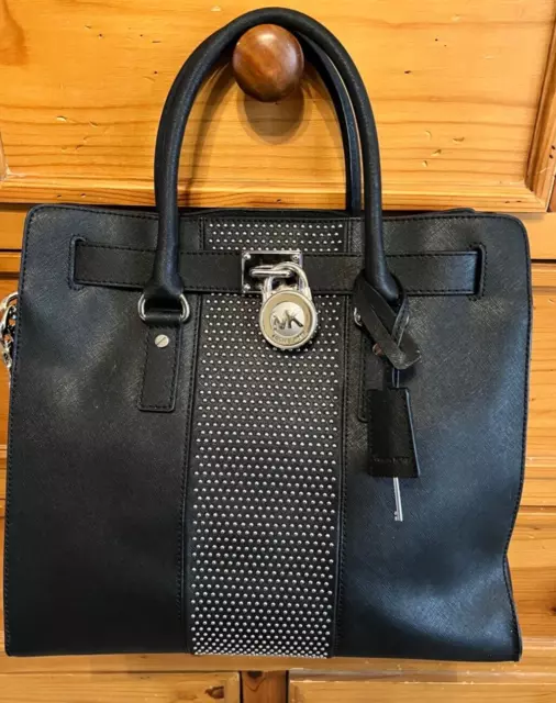 MICHAEL Michael Kors Black Saffiano Leather Large Studded Hamilton N/S Tote Bag