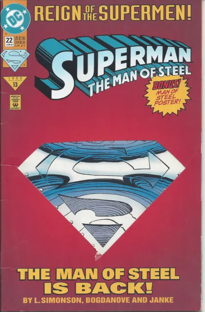 Superman: The Man of Steel #22 (1993) - bonus Man of Steel poster!
