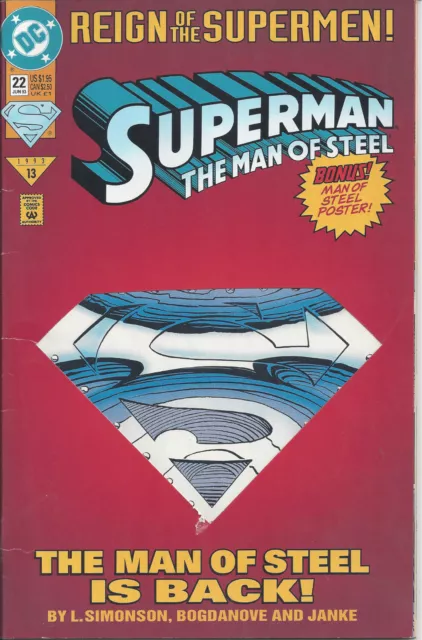 Superman: The Man of Steel #22 (1993) - bonus Man of Steel poster!