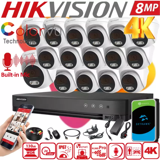 HIKVISION 8MP ColorVu Camera 4K CCTV Security Audio System Night Vision Outdoor