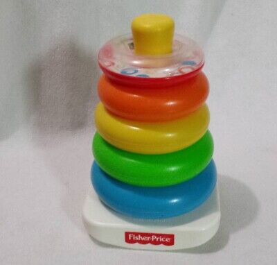 Fisher Price 2004 Rock-A-Stack Ring Toy #71050 w/ 5 Color Rings, Incl 1 Rattle