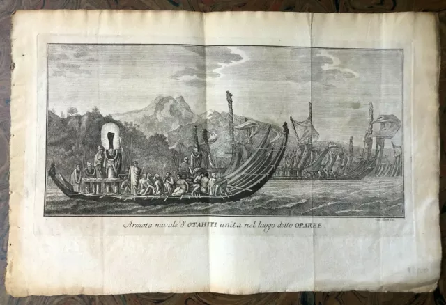 (stampe) Armata navale d`Otahiti unita nel luogo detto Oparee. Incisione.(1780 )