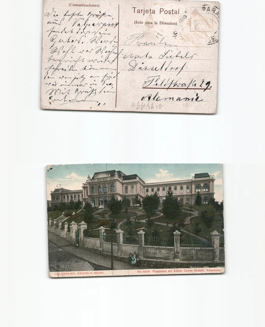 (n14994)   CHILE 1910  Farblitho Valparaiso Paradiestal SMS Emden Anfahrt O