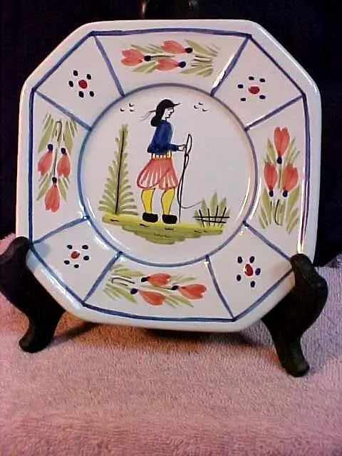 HB Henriot Quimper Hand Painted Pottery Breton Man Octagonal Plate France 6 1/4"