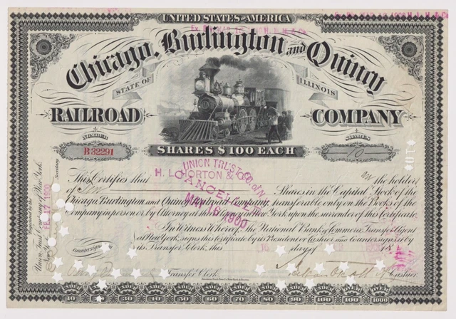1900 Chicago Burlington & Quincy Railroad Company Stock Certificate