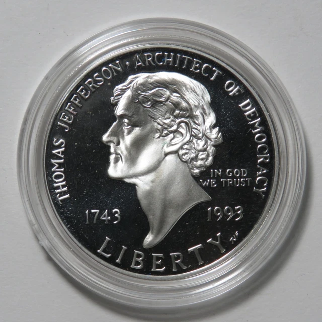 1993-S Thomas Jefferson Commemorative Silver Dollar - Proof - Coin & Capsule