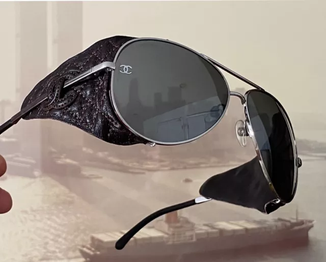 CHANEL Titanium Lambskin CC Pilot Sunglasses White 517256
