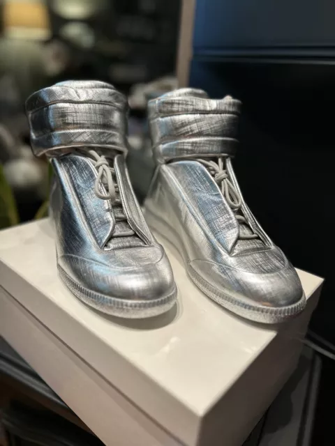 Maison Margiela Future Leather High-Top Sneaker | Silver | Size US 10 EUR 43