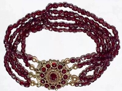 Georgian to Victorian 14k gold rose cut garnet multistrand bracelet