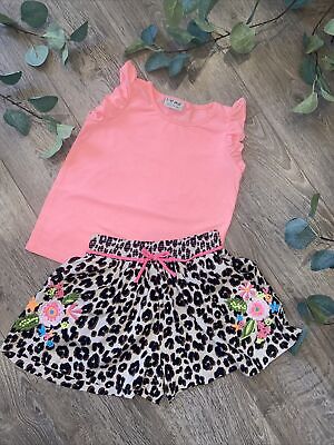 NEXT girls summer  Holiday outfit  Leopard Skort Shorts Top 4-5