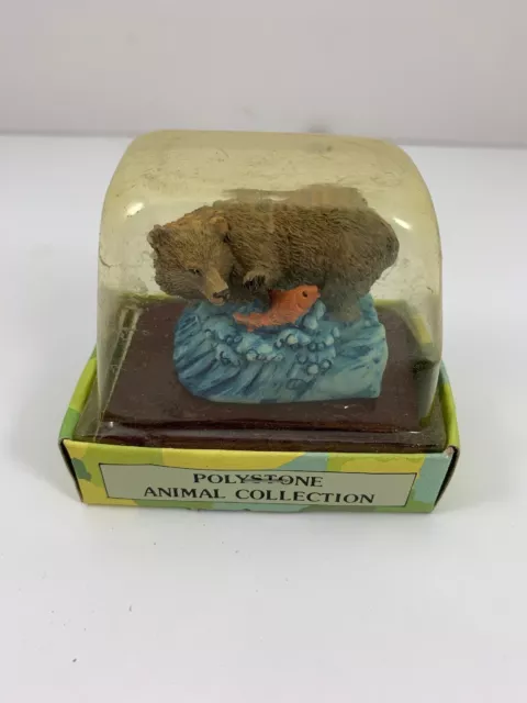 Vtg Midwestern Home Products Golden Supex Michael Polystone Bear Fish Figurine