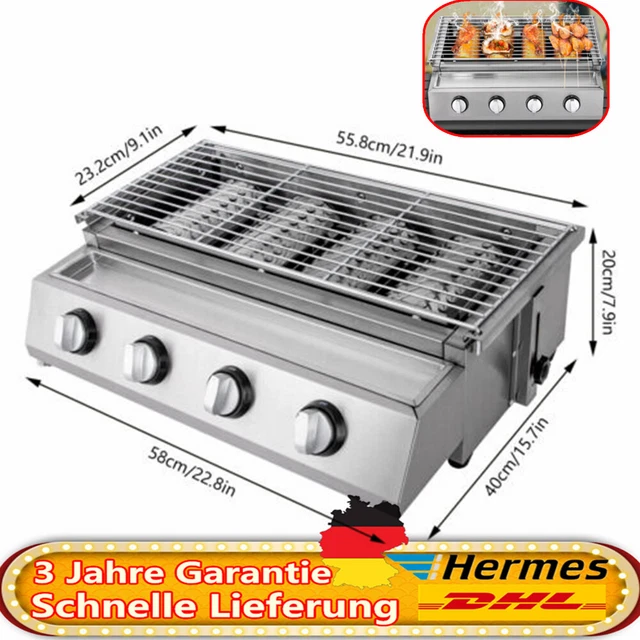 4 Flammen Gasgrill LPG Gas Grill Camping Picknick BBQ Tischgrill 4 Wärmerohr