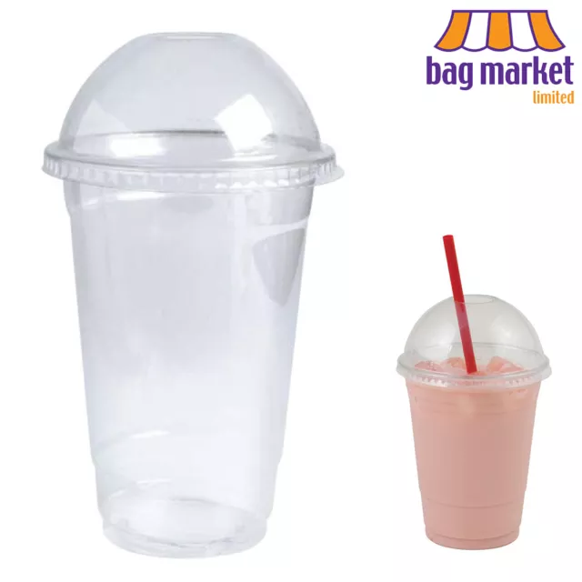 * 16oz Smoothie Cups & Lids Clear Plastic Party Milkshake Slush with STRAWS