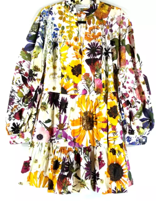 NEW OSCAR DE LA RENTA Long Ruched Sleeve Floral Dress size 10 #DD351