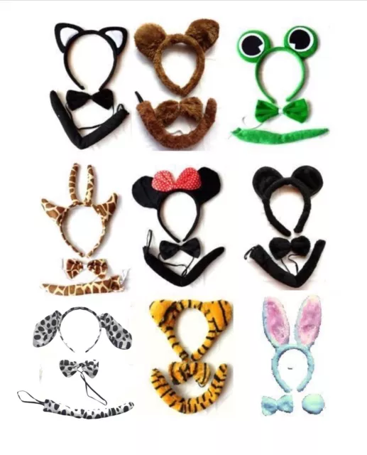 Animal Set 3 Piece Ear Bowtie Tail  Cosplay Costume Adults Kids Party Accessory