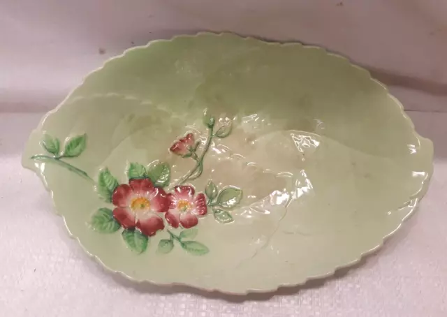 REDUCED-Vintage Australian CARLTON WARE BOWL Green Wild Rose Leaf 1930s #2 2