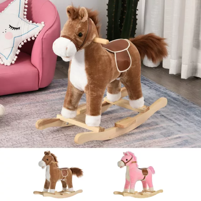 Kids Plush Ride On Rocking Horse with Realistic Sound Music Handle Grip