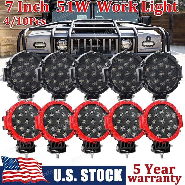 4/10X Round 7'' inch 51W SLIM LED Work Light Offroad ATV 4WD SUV Bumper Fog Pods